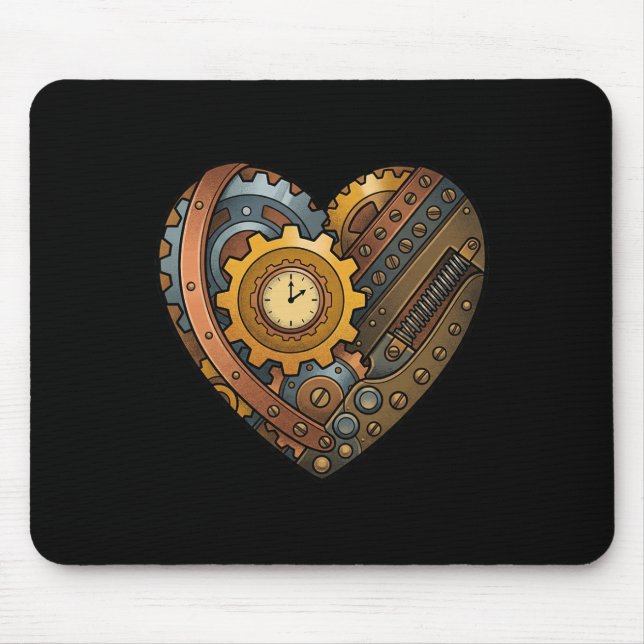 Mousepad Coração Mecânico Steampunk Com Engrenagens E Motiv (Frente)