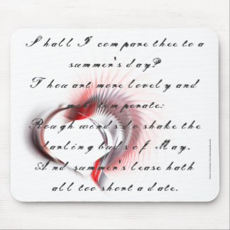 Mousepad Coração Metálico com o soneto de Shakespeare 18