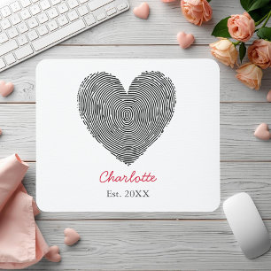 Mousepad Coração Minimalista com Impressão Digital Nome Per