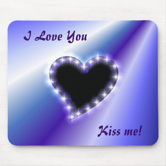 Mousepad Coração Preto com Estrelas no Arco-Íris Rosa Púrpu (Frente)