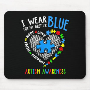 Mousepad Coração que Uso Azul Pelo Meu Irmão Conscientizaçã