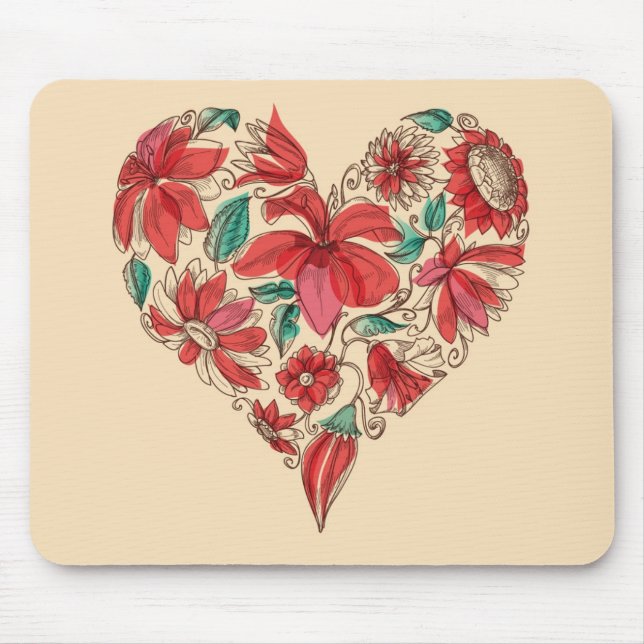 Mousepad Coração retro do símbolo do amor das flores (Frente)