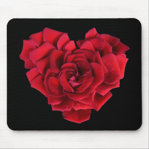 Mousepad Coração rosa vermelha Preto