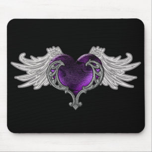 Mousepad Coração Roxo Gótico com Asas de Anjo