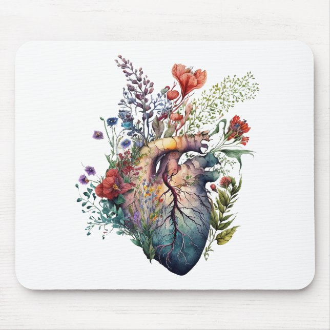 Mousepad Coração sobrecarregado com flores (recorte) - anat (Frente)