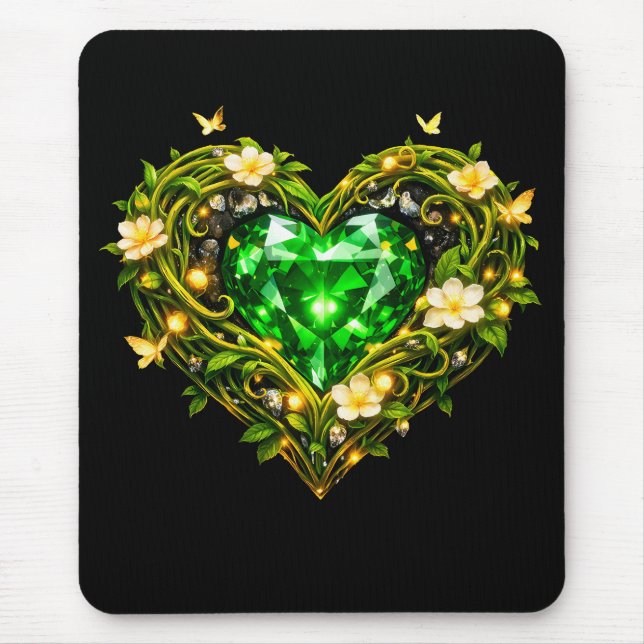 Mousepad Coração Verde Esmeralda Elegante Luxo Mouse (Frente)