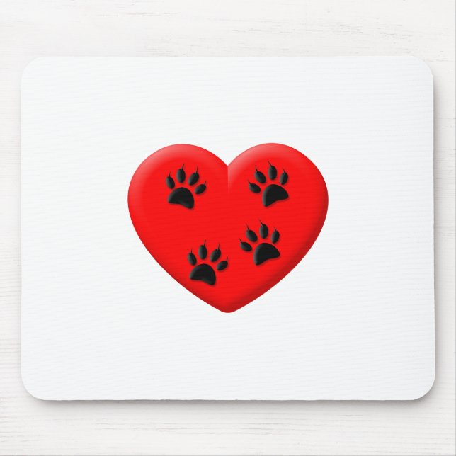 Mousepad Coração Vermelho E Patas Do Gato (Frente)