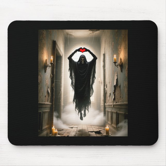 Mousepad Coração vermelho fantasmagórico mãos rosto assusta (Frente)