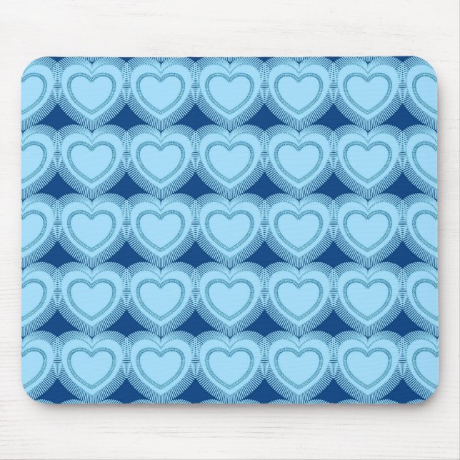 Mousepad Corações Abstratos Modernos - Azul Céu e Cobalto (Frente)