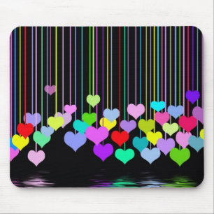 Mousepad Corações Arco-Íris Em Preto