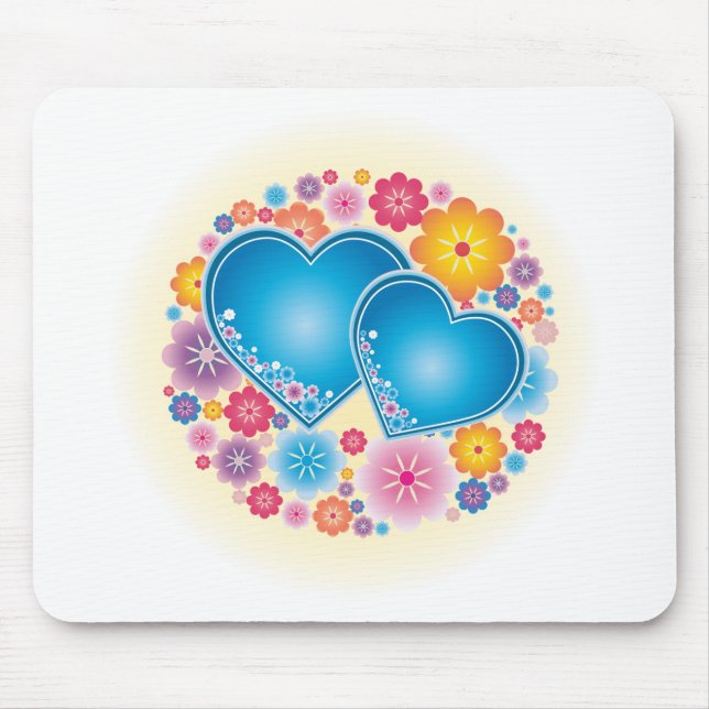 Mousepad Corações Azuis Floral (Frente)