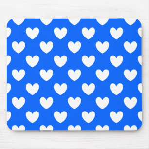 Mousepad Corações brancos de polca em azul