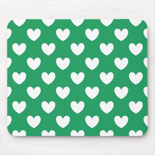 Mousepad Corações brancos de polca em Kelly Green (Frente)