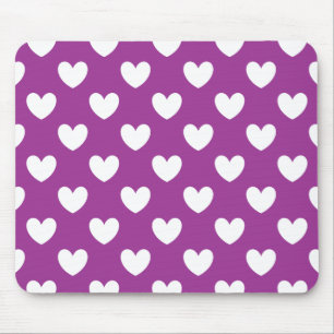 Mousepad Corações brancos de polca em roxo