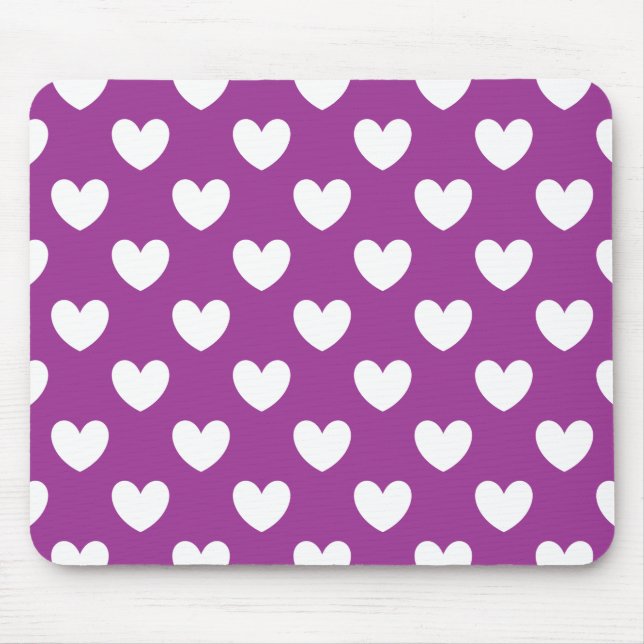 Mousepad Corações brancos de polca em roxo (Frente)