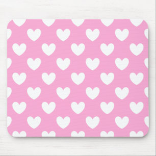 Mousepad Corações brancos de polca no algodão doce rosa