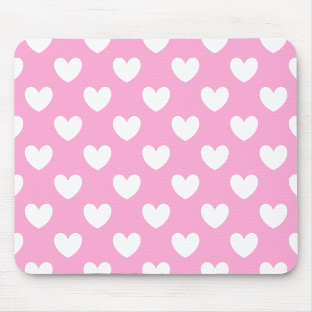 Mousepad Corações brancos de polca no algodão doce rosa (Frente)