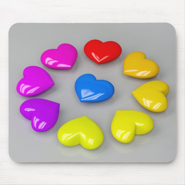 Mousepad Corações brilhantes coloridos (Frente)