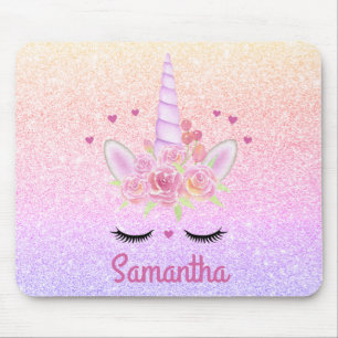 Mousepad Corações Cor-de-Rosa Cute do Unicórnio Arco-Ír