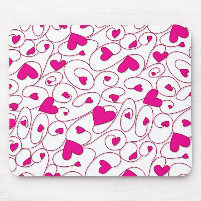 Mousepad Corações cor-de-rosa e branco (Frente)