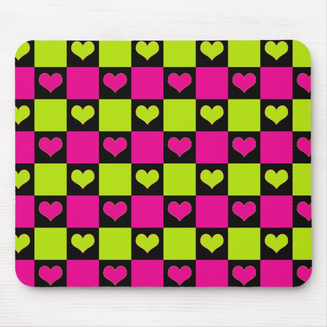 Mousepad Corações da Desktop Board - Verde limão, rosa quen (Frente)
