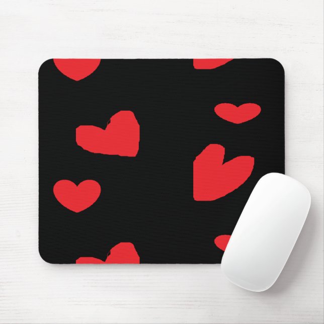 Mousepad Corações de amor vermelho em preto (Com mouse)