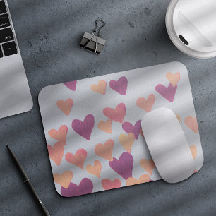 Mousepad Corações de Aquarelas do Dia do namorados - cor-de