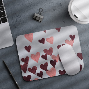 Mousepad Corações de Aquarelas do Dia do namorados - rosa e