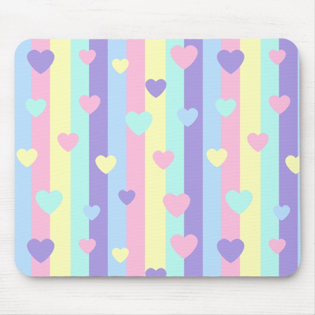 Mousepad Corações de Arco-Íris Pastel (Frente)