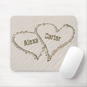 Mousepad Corações de Areia de Praia com Nomes