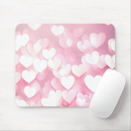 Mousepad Corações De Bokeh Rosa E Branco