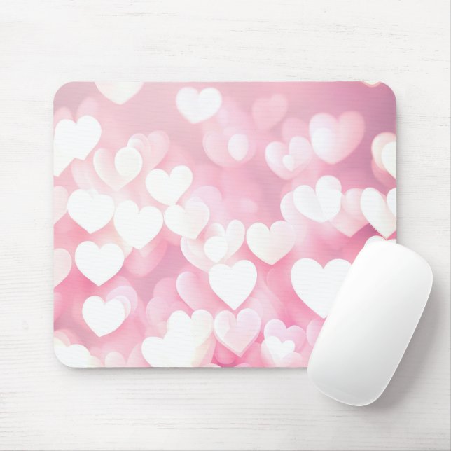 Mousepad Corações De Bokeh Rosa E Branco (Com mouse)