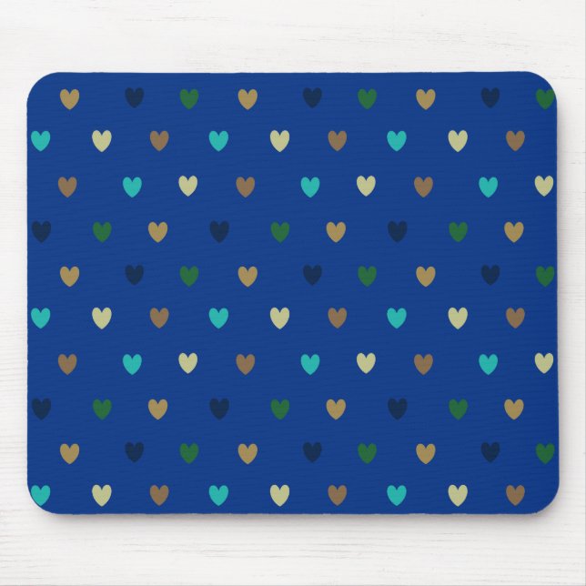 Mousepad Corações de bolinhas em tons azul pavão (Frente)