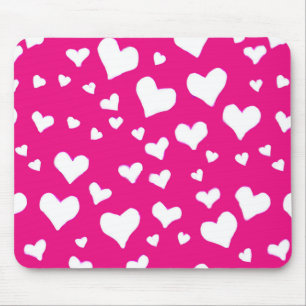 Mousepad Corações de Giz Branco no Rosa de Fuchsia