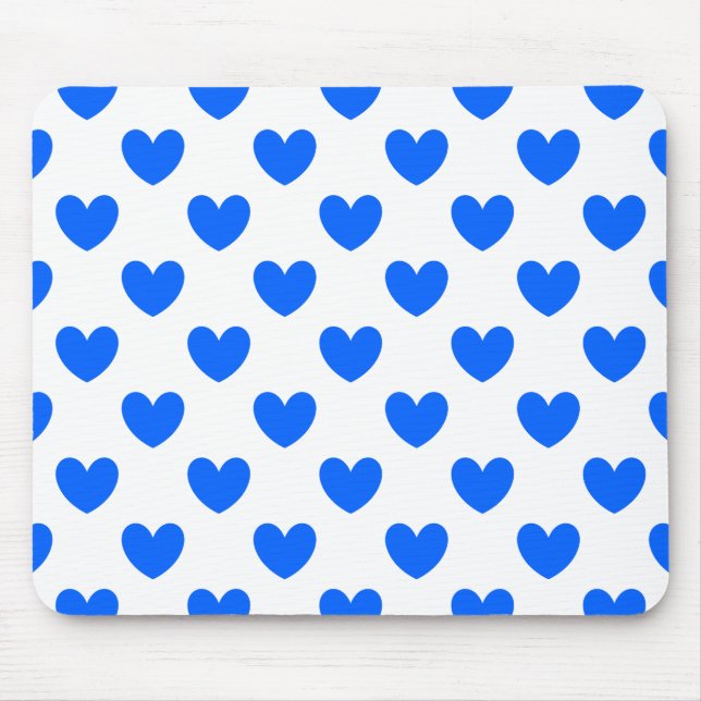 Mousepad Corações de polca azul em branco (Frente)