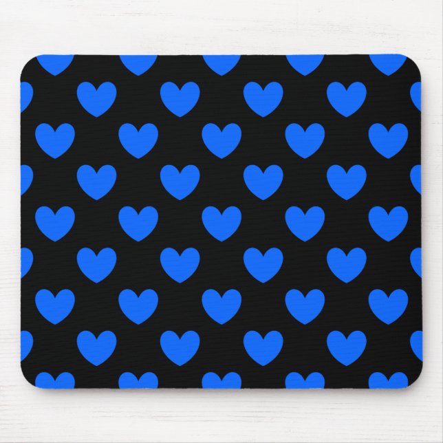Mousepad Corações de polca azul em preto (Frente)