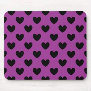 Mousepad Corações de polca preta em roxo