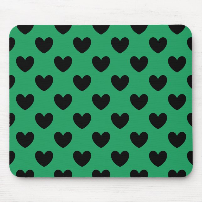 Mousepad Corações de polca pretos em Kelly Green (Frente)
