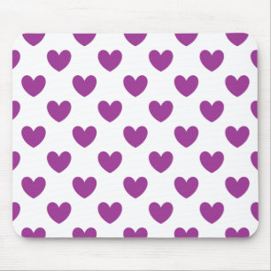 Mousepad Corações de polca roxa em branco