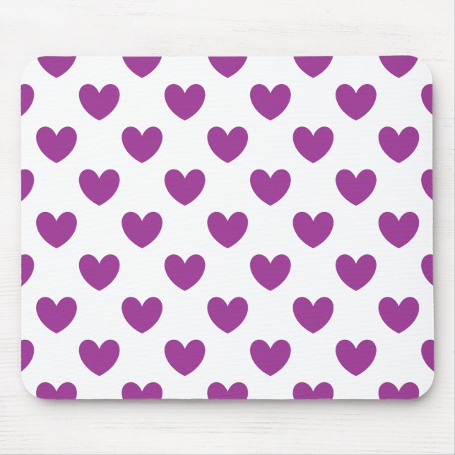 Mousepad Corações de polca roxa em branco (Frente)