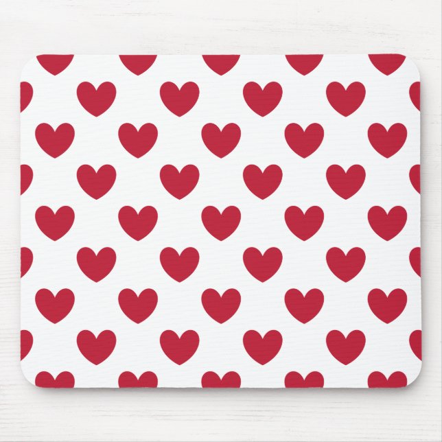 Mousepad Corações de polca vermelha em branco (Frente)