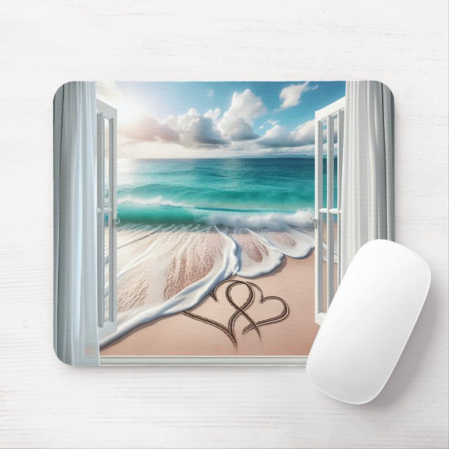 Mousepad Corações de Praia em Areia (Com mouse)