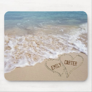 Mousepad Corações de praia oceânica com água turquesa