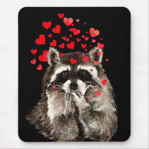 Mousepad Corações de sopro do amor dos beijos do guaxinim
