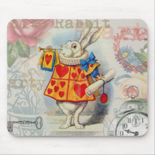 Mousepad Corações do Coelho Branco Alice Clássico