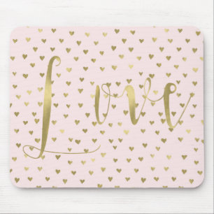 Mousepad Corações Dourados, Rosa Esbranquiçado, Amor
