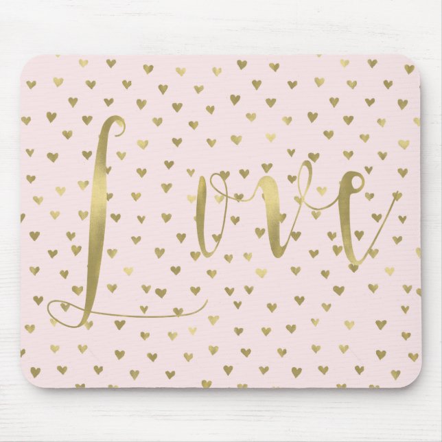 Mousepad Corações Dourados, Rosa Esbranquiçado, Amor (Frente)
