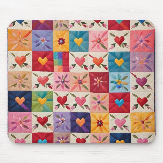 Mousepad Corações e colcha de flores (Frente)