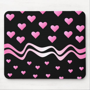 Mousepad Corações e fitas cor-de-rosa pretos