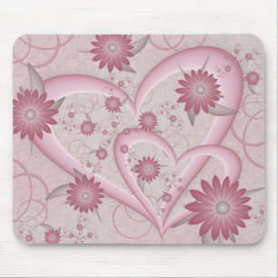 Mousepad Corações e Flores Abstratos Rosa Arte Fractal do A